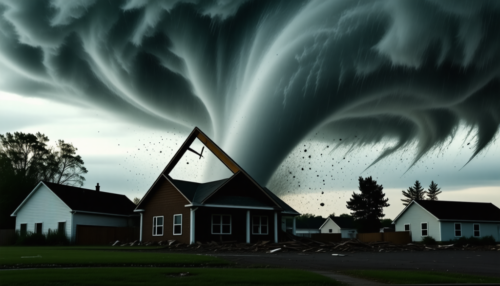 découvrez comment une tornade a arraché le toit d'une maison et pourquoi l'assurance exige l'accord de l'état avant de prendre en charge les réparations.