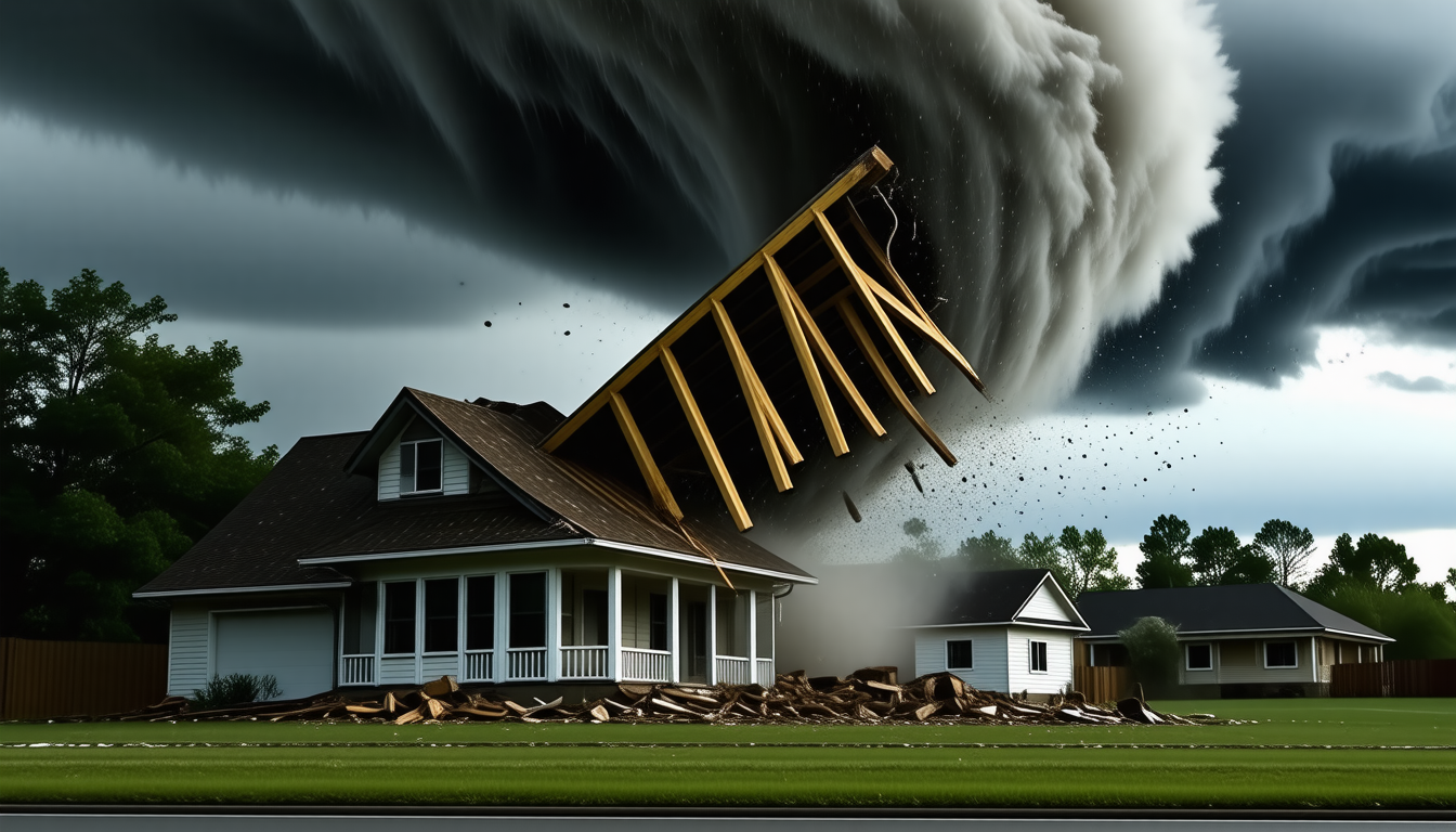 découvrez comment une maison a perdu son toit lors d'une tornade et les complications rencontrées avec l'assurance qui exige l'accord de l’état avant toute intervention.